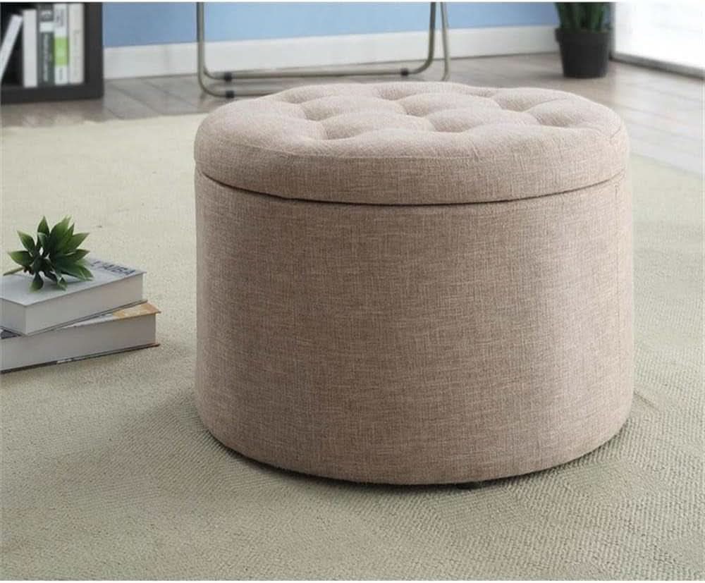Round Shoe Ottoman Tan Fabric 12 Compartment Storage