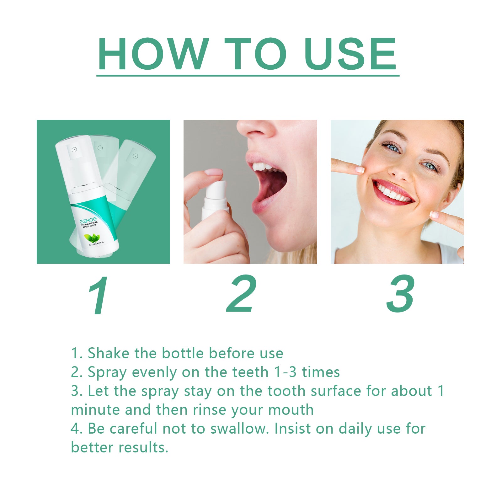 Teeth Whitening Mouth Spray, Clean Stains And Stones Fresh Breath Dental Care Spray