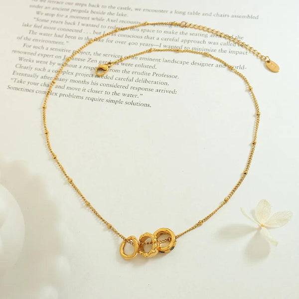 Fashion OL Titanium Steel Pendant Inlaid with Zircon Accessories Versatile Three Ring Buckle Necklace for Women