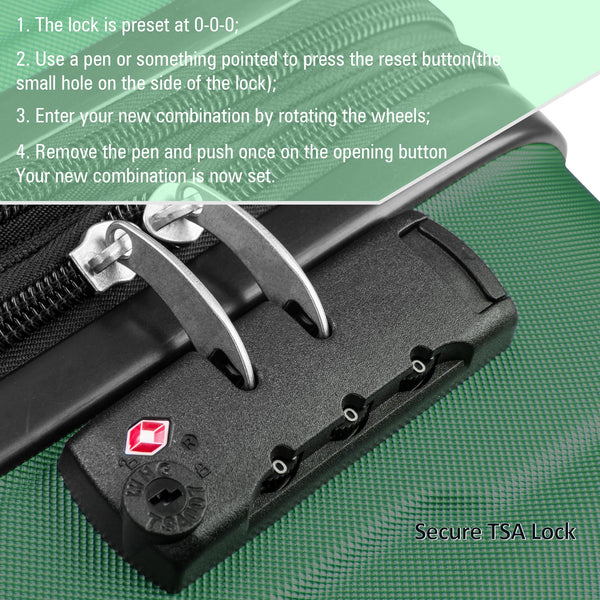 Expanable Spinner Wheel 2 Piece Luggage Set ABS Lightweight Suitcase with TSA Lock 20inch+24inch Green + Plastic