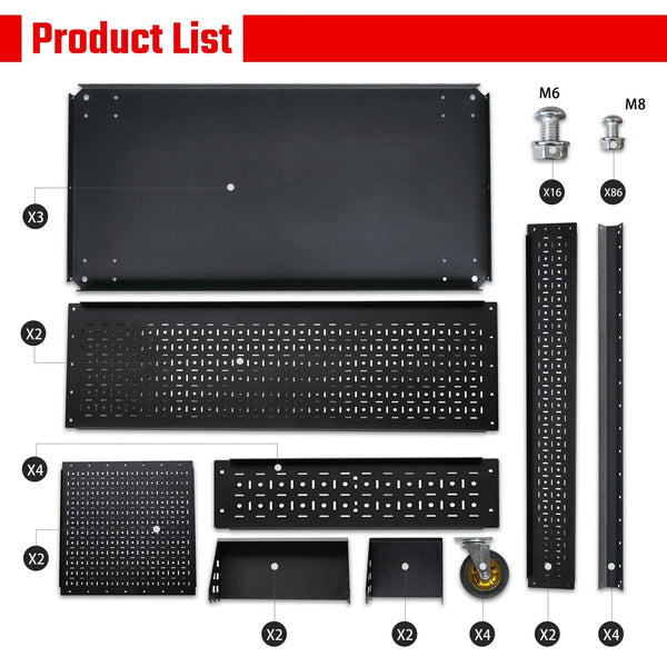3-Tier Adjustable Rolling Tool Cart | Garage & Workshop Organizer w/ Steel Pegboard