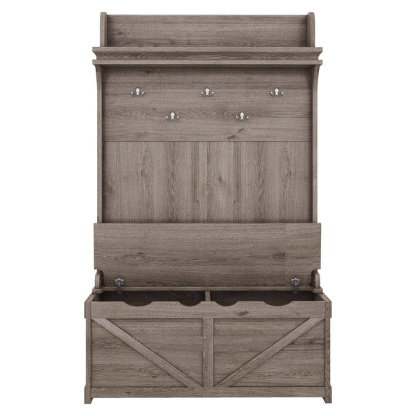 Hall tree with storage desk, entrance desk with drawers and 5 hooks, display rack,Oak
