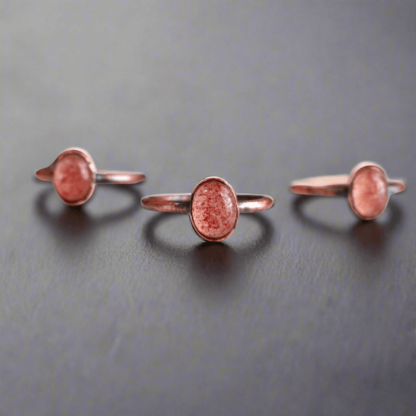 Copper Strawberry Quartz Heart Stone Ring Joyful | By Blackbird & Sage