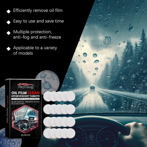 Glass Oil Film Cleaning Tablet, Front Inner Windshield Oil Film Removing Stain Brightening Cleaning Tablet