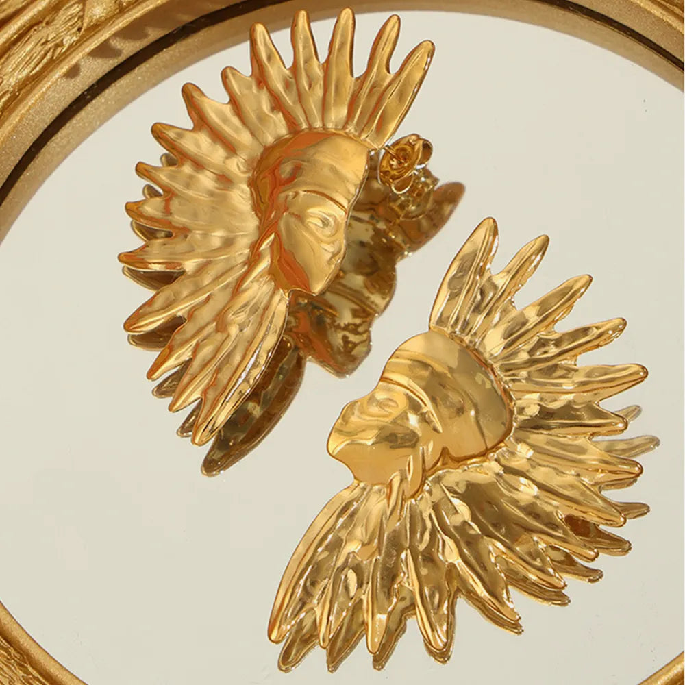 Geometric jewelry with wrinkled texture Indian style design titanium steel gold-plated earrings