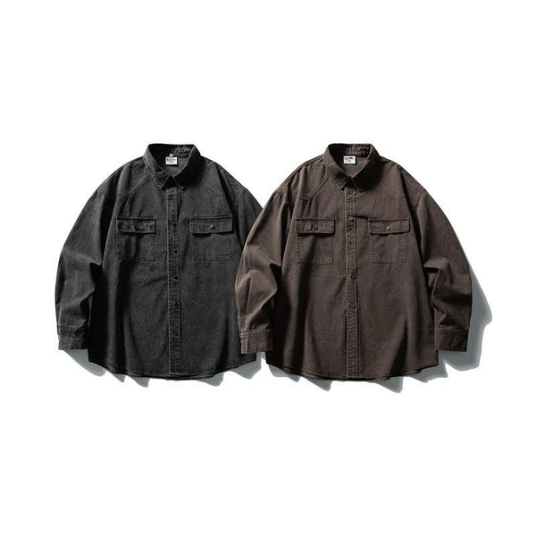 Used washed casual loose long sleeved shirt jacket men's workwear shirt