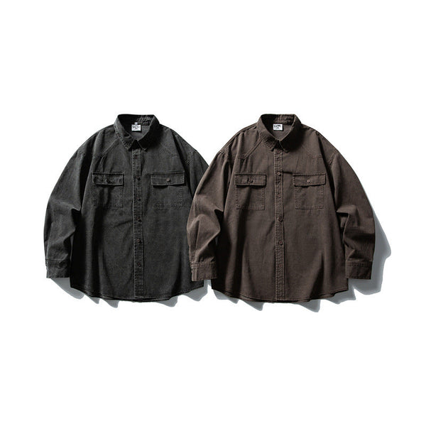 Used washed casual loose long sleeved shirt jacket men's workwear shirt