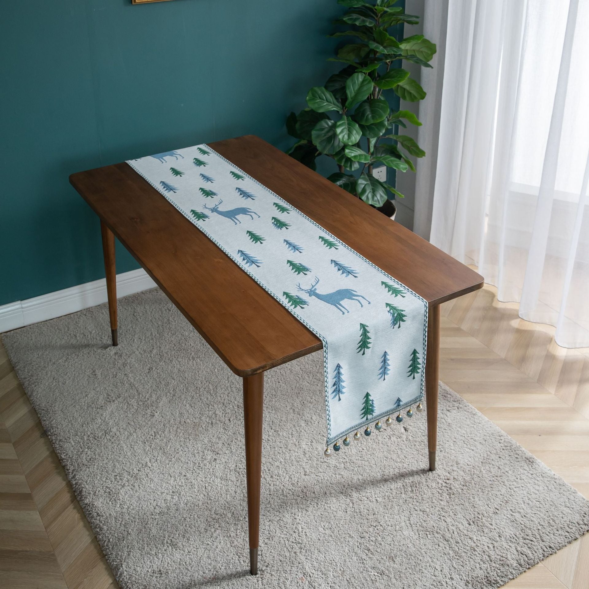Jacquard table flag small fish green contrasting color dining table fabric holiday coffee table bed flag TV cabinet