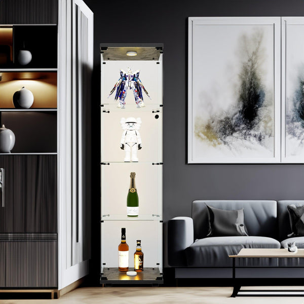 4 LED light glass display cabinets with door shelves, floor standing antique bookshelf, 64.7 