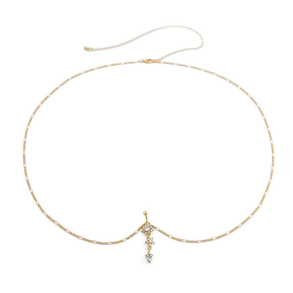 Sexy rhinestone puncture navel nail waist chain, sweet and cool summer body chain