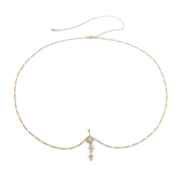 Sexy rhinestone puncture navel nail waist chain, sweet and cool summer body chain