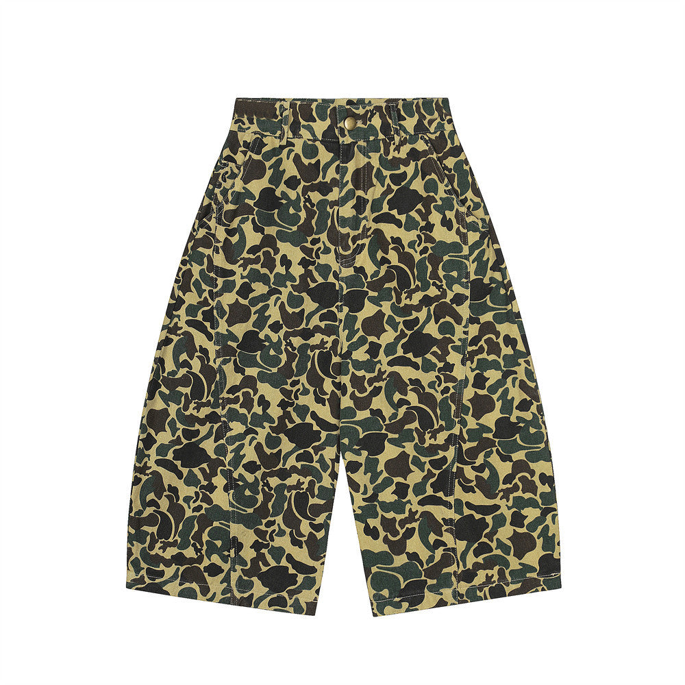 Camouflage Tiger Pattern Work Shorts Men's European and American Trendy Design Embroidered Letter Knife Loose Casual Five-Point Pants