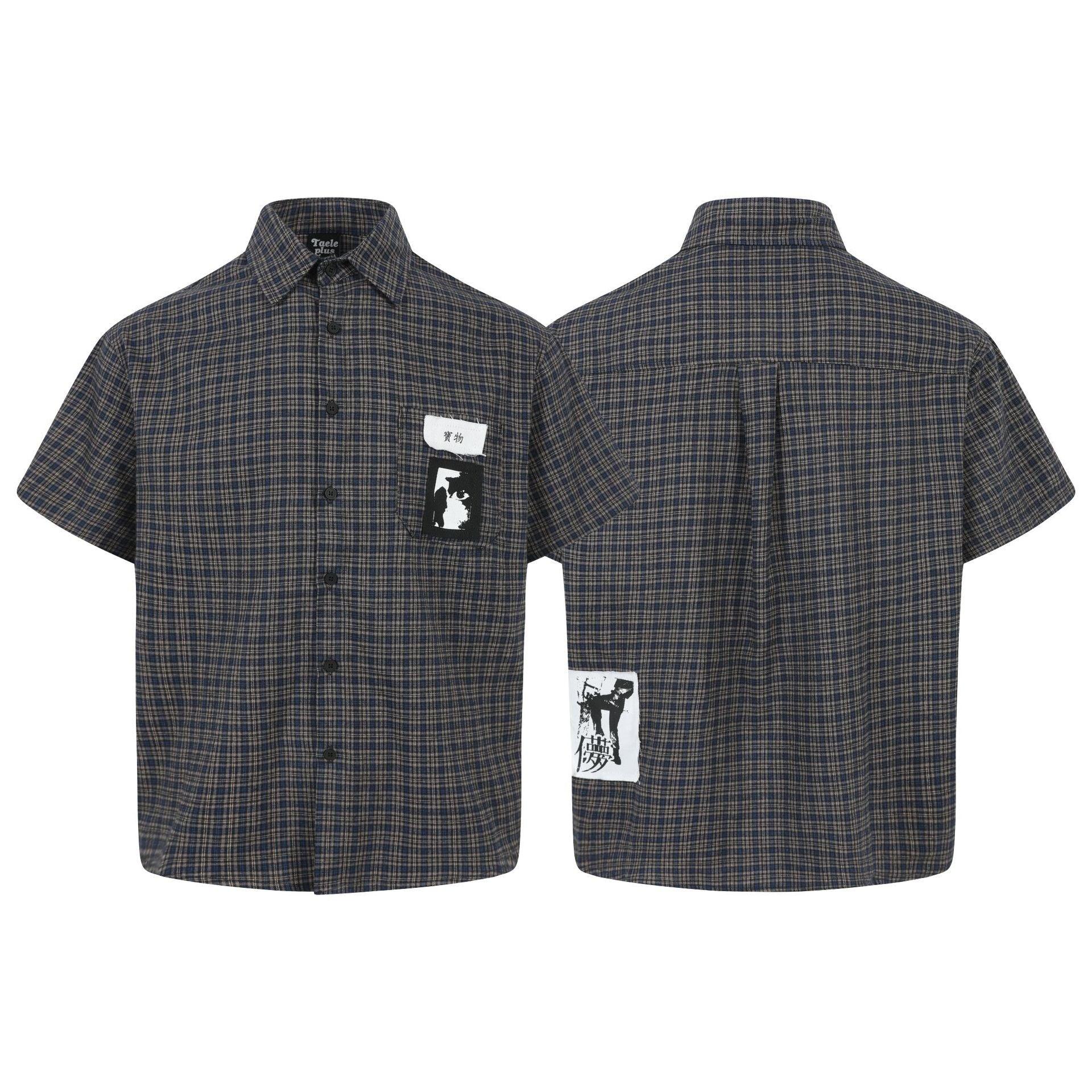 Grid graffiti sticker short sleeved shirt for men and women