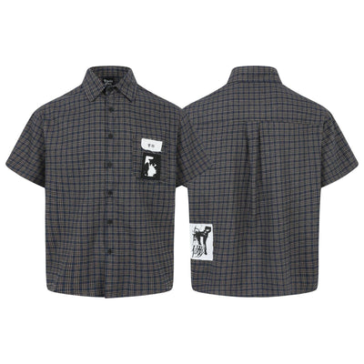 Grid graffiti sticker short sleeved shirt for men and women