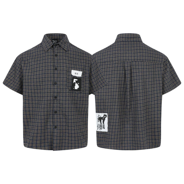 Grid graffiti sticker short sleeved shirt for men and women