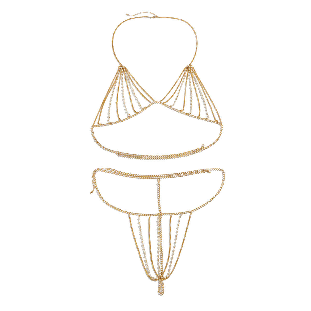 Exaggerated pearl chain bikini bra body chain sexy and fashionable body chain