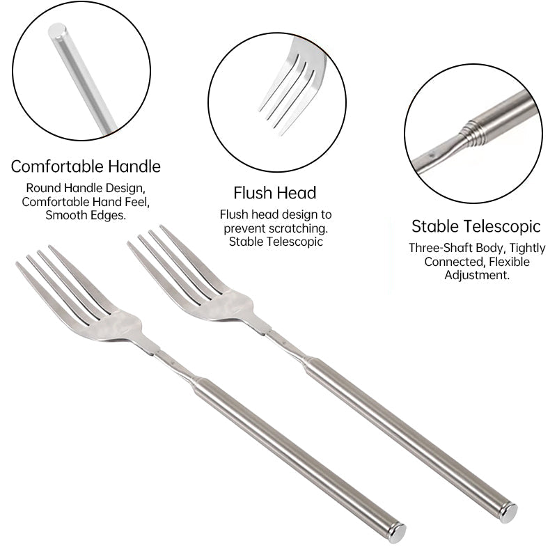 Stainless Steel Telescopic Long-Handle Fork for Barbecue, Dinner, Fruits and Desserts