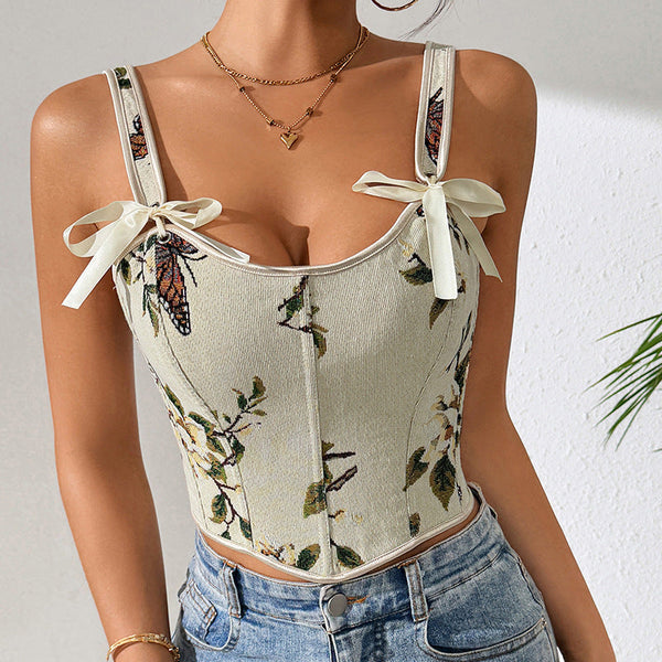 French floral retro vest with floral suspender