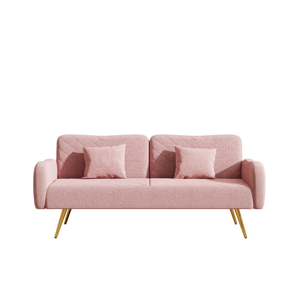 Pink sofa with gold legs on a white background