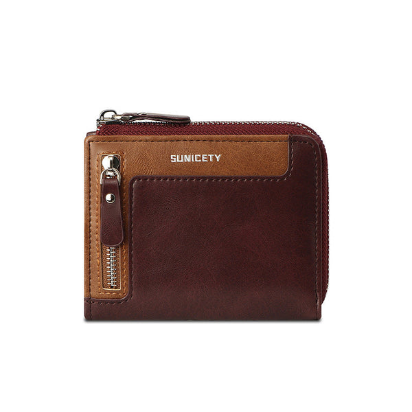 Wallet Men's Fashionable Leather Zipper Leather Bag RFID Multi Card Function ID Card Bag