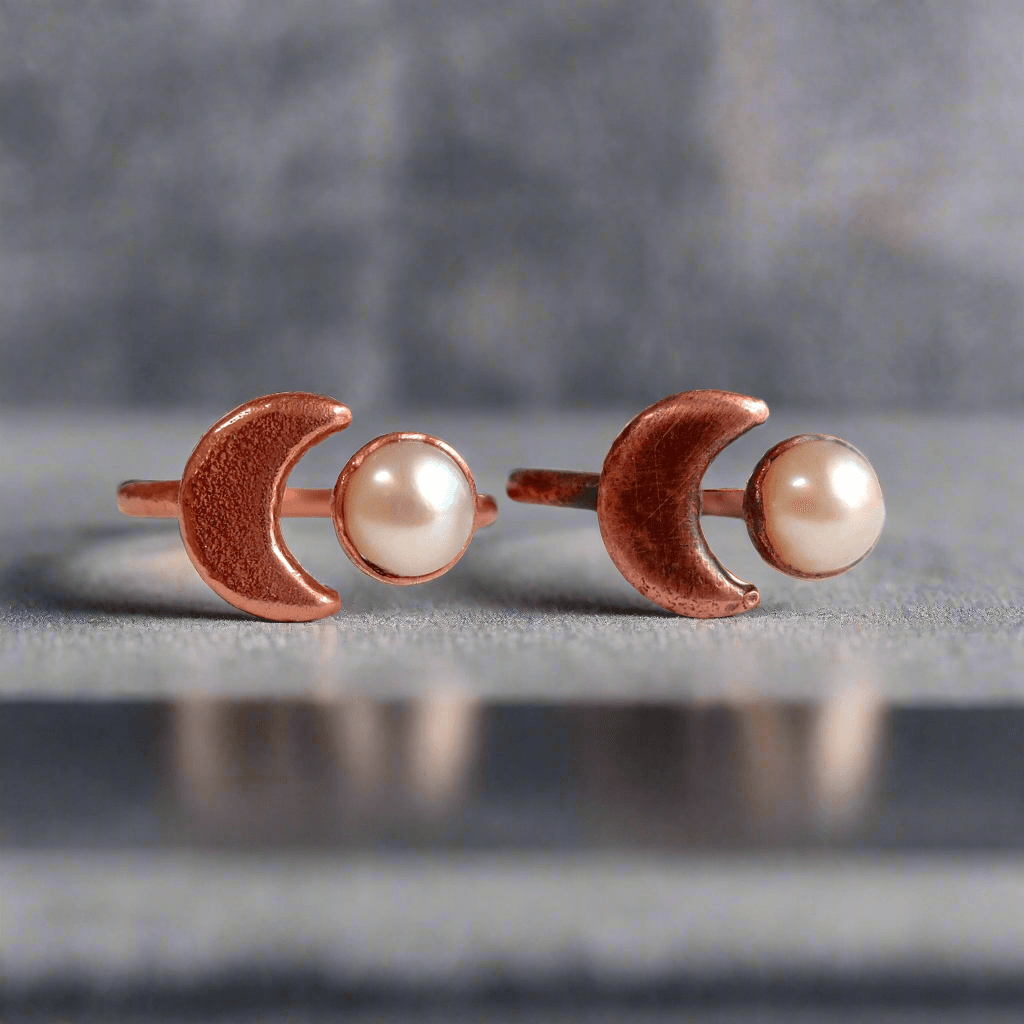 Copper Pearl Moon Open Ring Grounded Grace Calm | By Blackbird & Sage