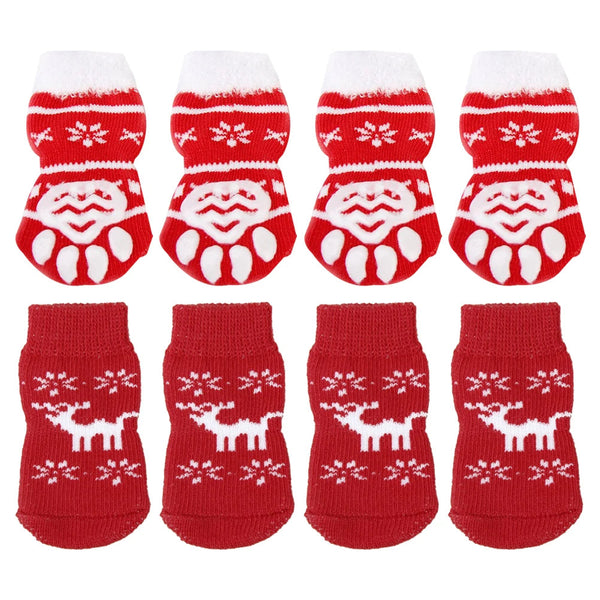 8pcs Pet Warm Cotton Socks Soft Anti Slip Claw Pattern Protect Feet Cold Snow Christmas Dog Cat Stockings Gifts