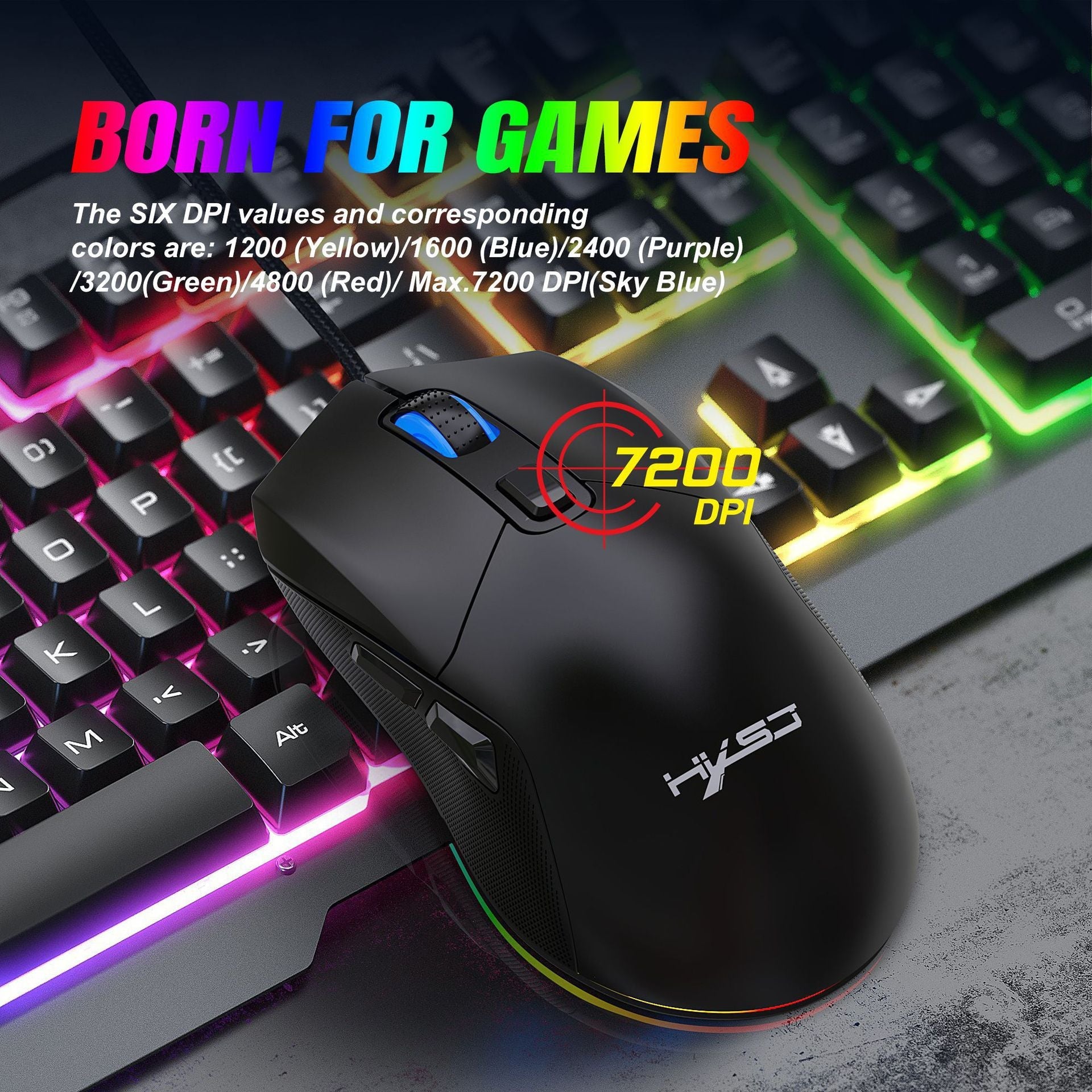 Wired mouse RGB backlight 7200dpi hole gaming mouse interchangeable back cover lightweight