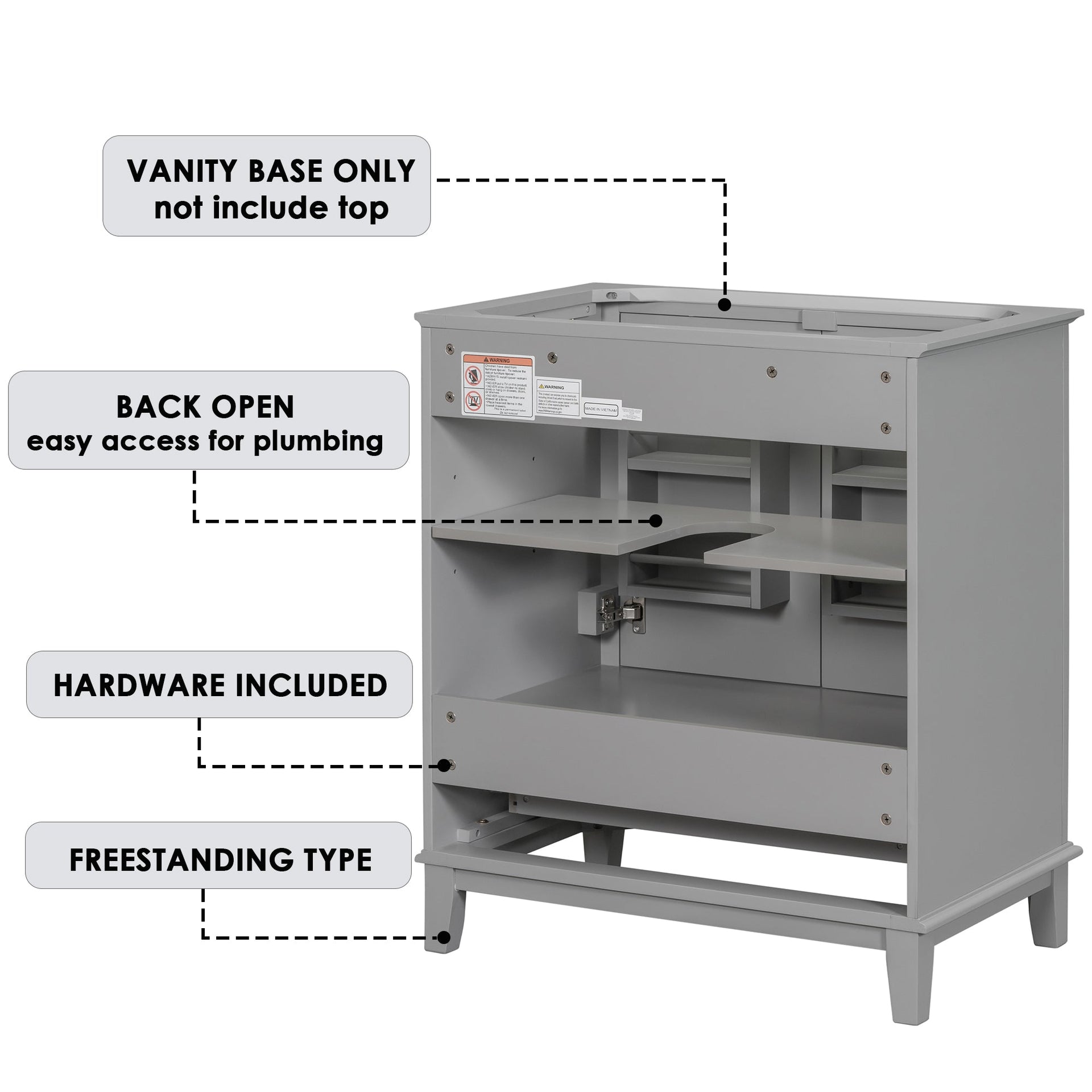 30 inch bathroom vanity no sink  base only gray