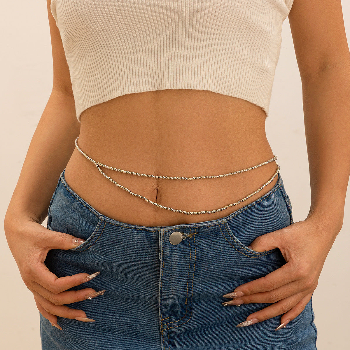 Simple and versatile, personalized and sexy double-layer pearl waist chain, body chain