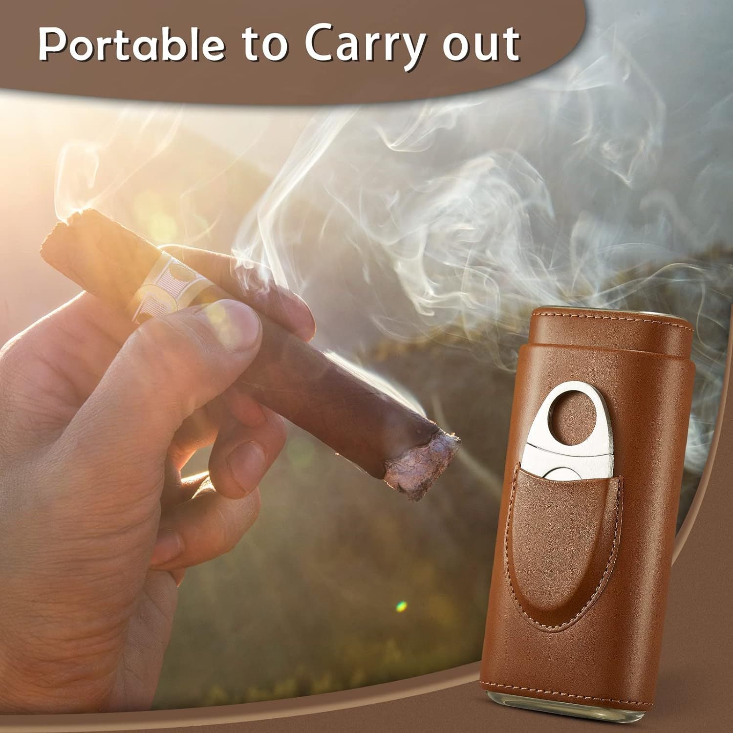 Two end hardware leather cigar box portable cedar wood 3-pack cigar moisturizing box protective cover cigar leather cover