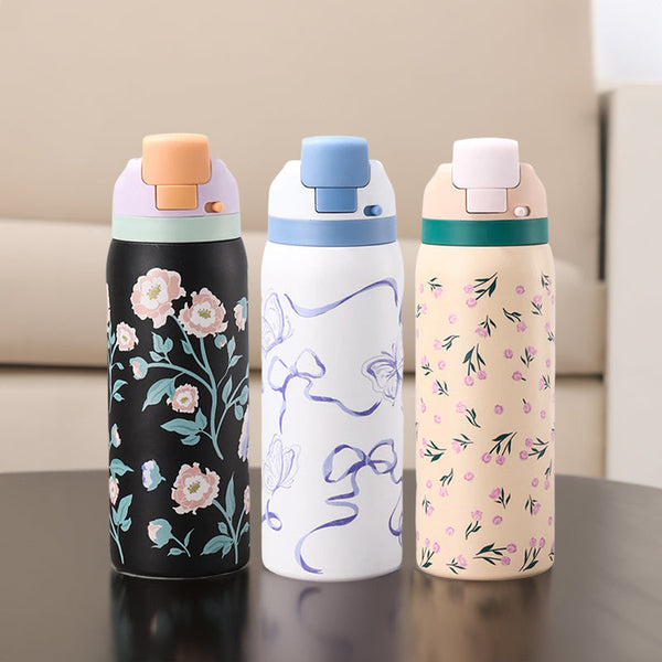 Fashionable Stainless Steel Insulated Bottle with Cartoon Patterns, Large-Capacity Jump Cup, Ideal for Outdoor Sports.