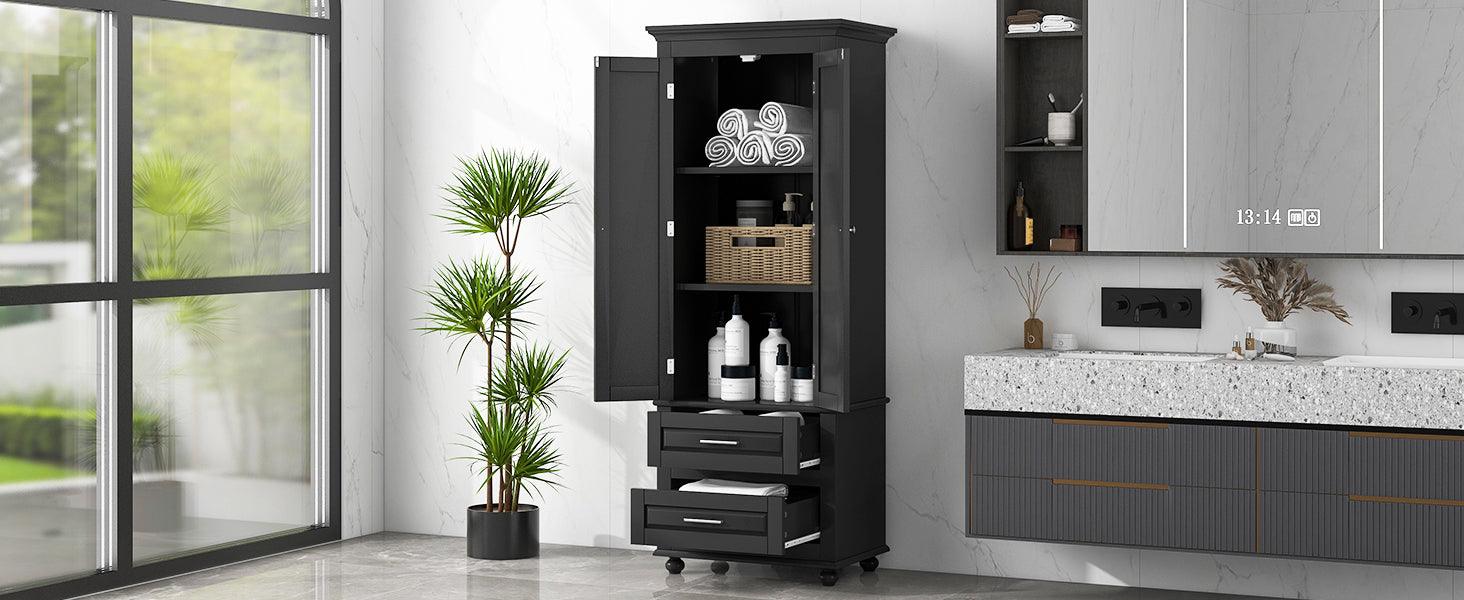 Tall Storage Cabinet with Two Drawers for Bathroom/Office, Black