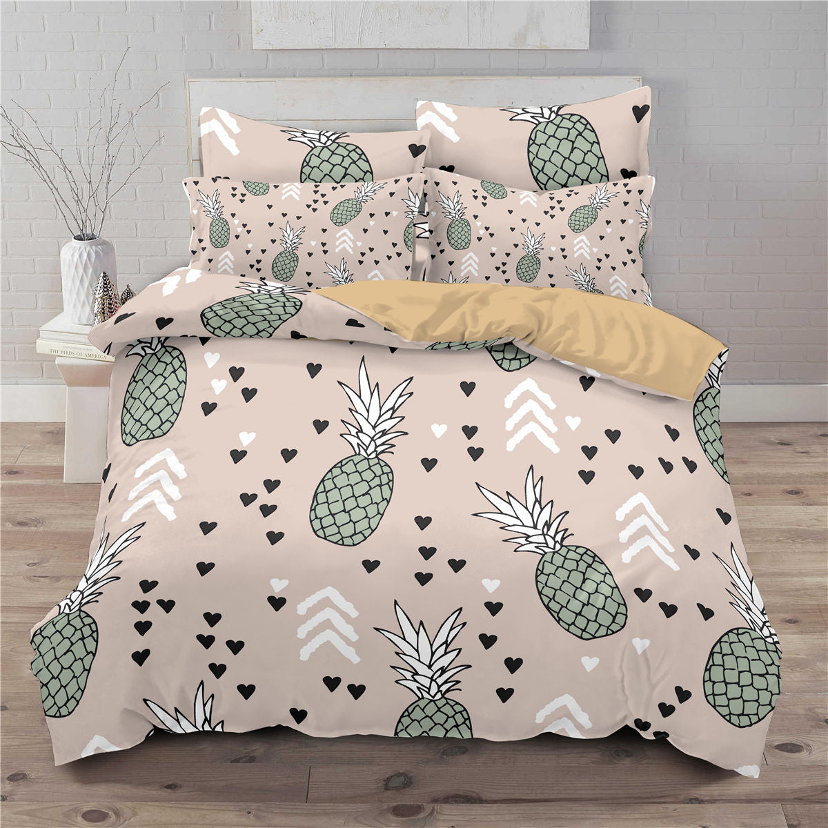 Small fresh pineapple 3D printed three-piece European and American bedding cover