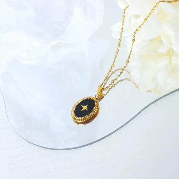 Geometric Jewelry Dripping Oil Star Elliptical Titanium Steel Pendant Necklace