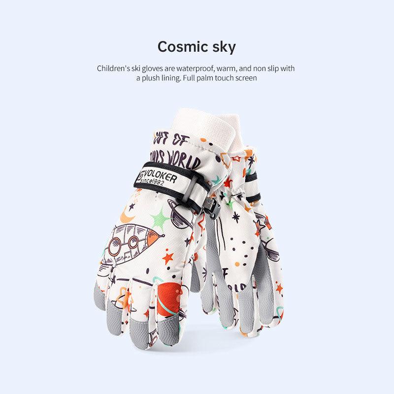 Winter children skiing gloves cycling waterproof windproof cashmere thick warm gloves children