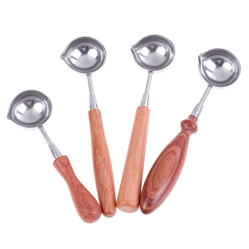 Anti-Hot Sealing Wax Spoon Wood Handle Retro Wax Stamping Spoons Invitation Cards Decorative Stamps Craft