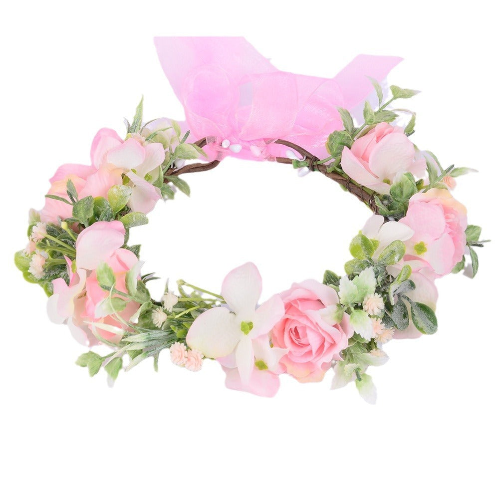 Spring flower wreath, fresh simulation flower headdress, green plants, flowers, crown, bride's vacation, wedding headdress, flow