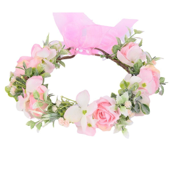 Spring flower wreath, fresh simulation flower headdress, green plants, flowers, crown, bride's vacation, wedding headdress, flow