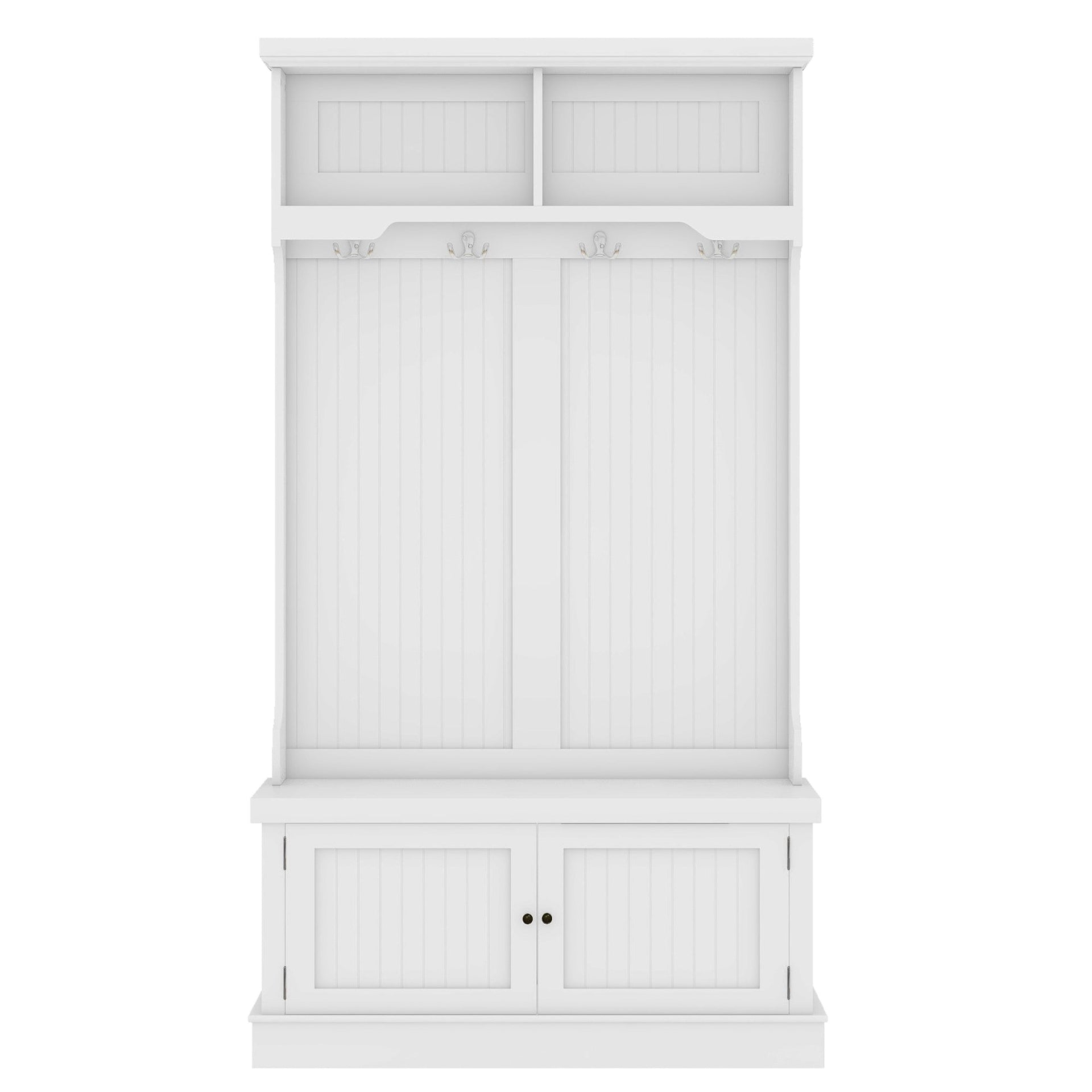 Hall Tree with Storage Shoe Bench for Entryway and Hallway, 4-in-1 Design Coat Racks with 4 Hooks for Living Room, White
