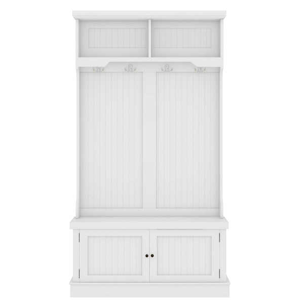 Hall Tree with Storage Shoe Bench for Entryway and Hallway, 4-in-1 Design Coat Racks with 4 Hooks for Living Room, White