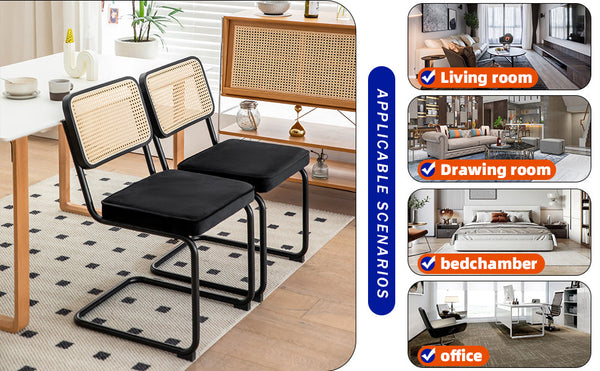 Dining Chairs Set of 2 velvet wicker side decorative chairs, black painted legs, modern medieval Bruell designed chairs,