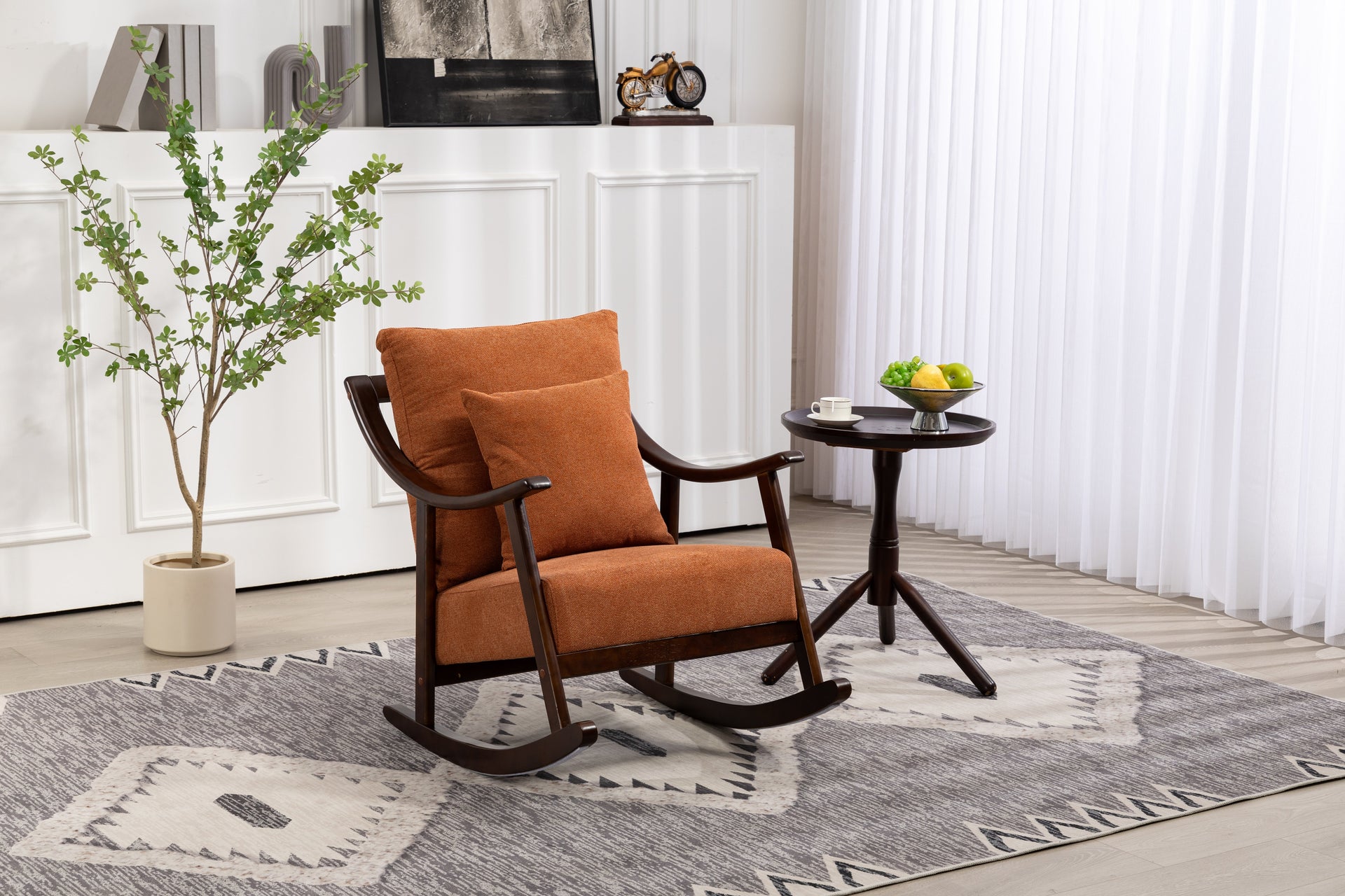 woven fabric Mid Century Modern Accent Chairs Comfy Upholstered Glider Arm Chair with Solid Wood for Living Room Bedroom Balcony