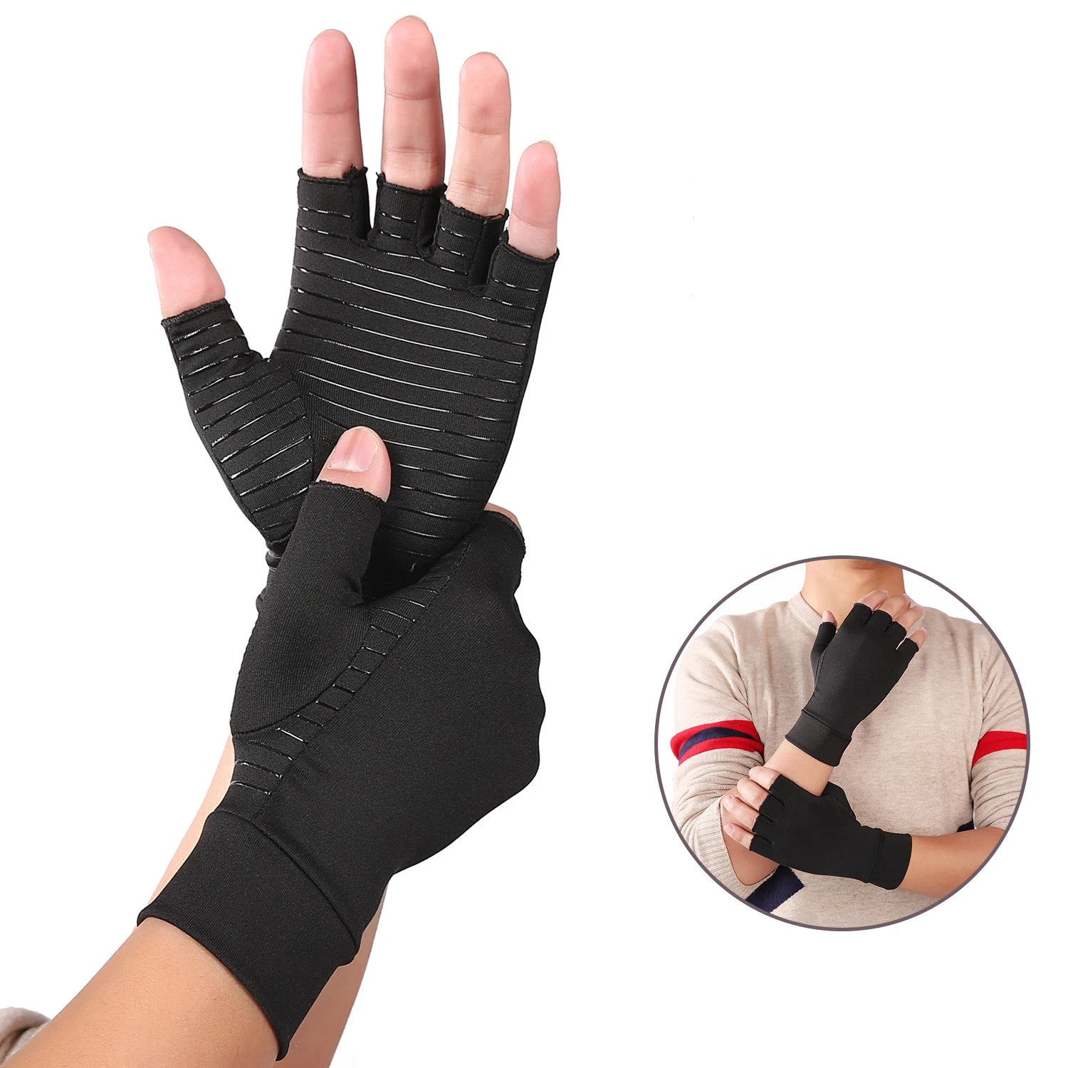 Indoor Writing Copper Fiber Health Care Half Finger Rehabilitation Training Joint Pain Relief Gloves Pressure Gloves