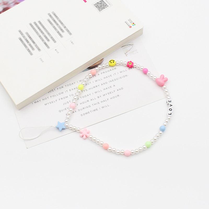 New Mixed Color Soft Pottery Pearl Mixed String Bohemian Simple Style Anti-Drop Function Mobile Phone Chain