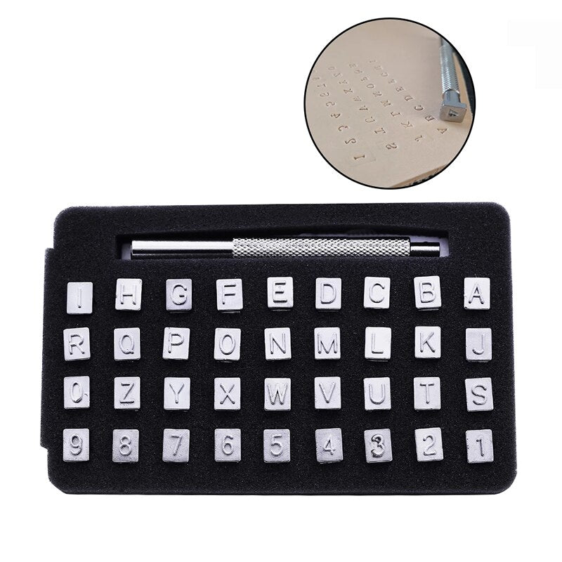 36 Pcs Steel Punch Alphabet Letter Number Leather Stamper Set 6mm Metal Punching Tools for DIY Leather Craft Making