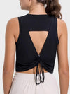 Drawstring Cutout Round Neck Active Tank - Black / 12