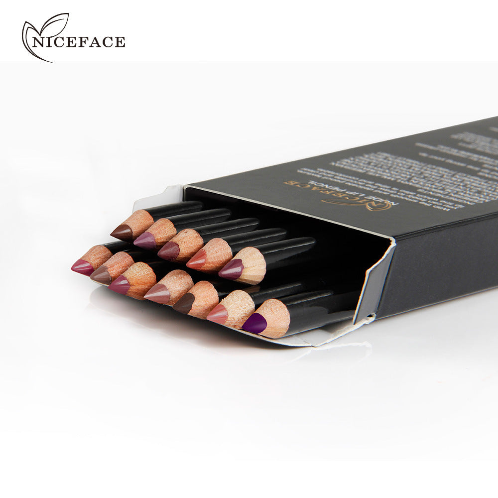 NICEFACE Nude Color Lip Pencil 12 Color Waterproof Lip Liner Nude Color Lip Pencil