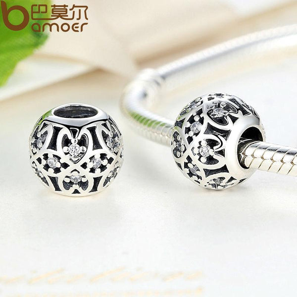 BAMOER Beads Fit Charm Bracelet 925 Sterling Silver Intricate Lattice Openwork Ball PAS060