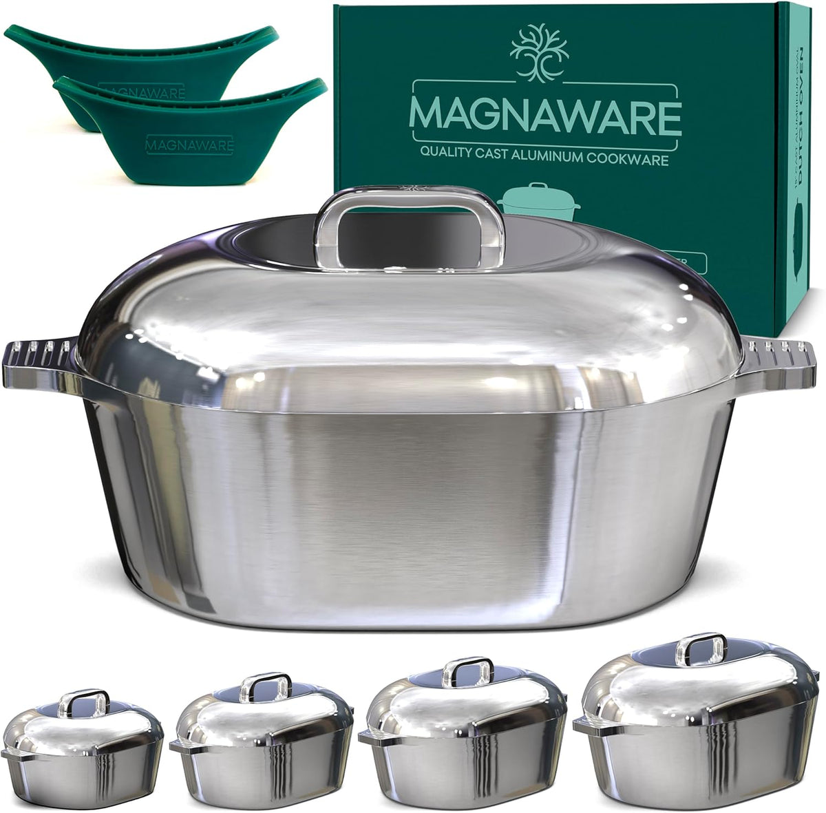 Ultimate Oval Collection - 4-Piece Cast Aluminum Oval Dutch Oven Set Includes 11