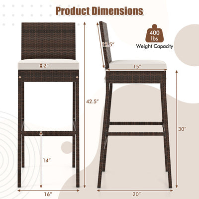 Set of 4 Patio Wicker Barstools with Seat Cushion and Footrest-Set of 4